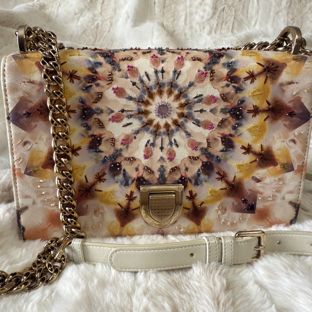 Dior Cream and Brown Crossbody Bag with Gold Chain